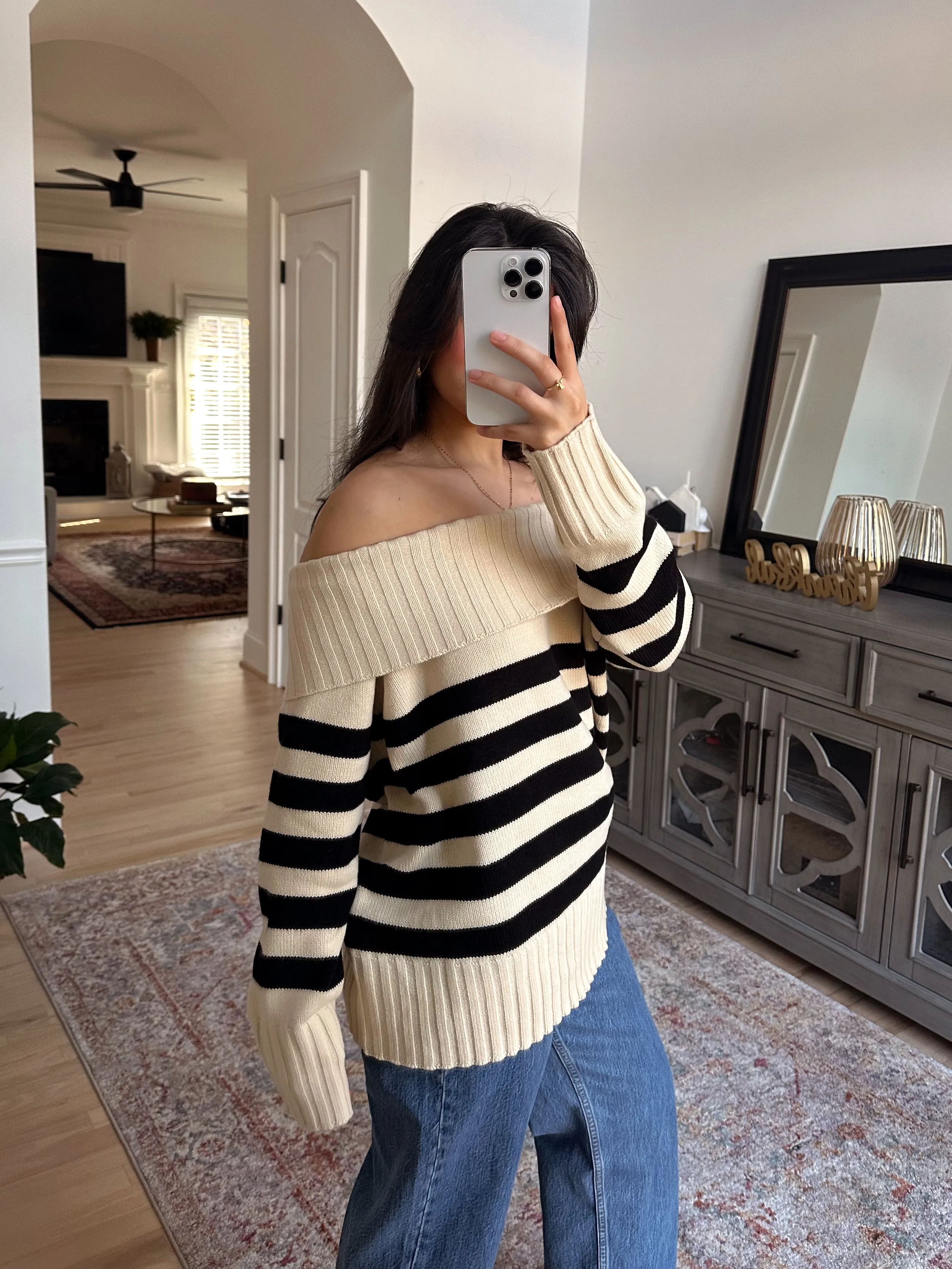 Striped Off-Shoulder Sweater