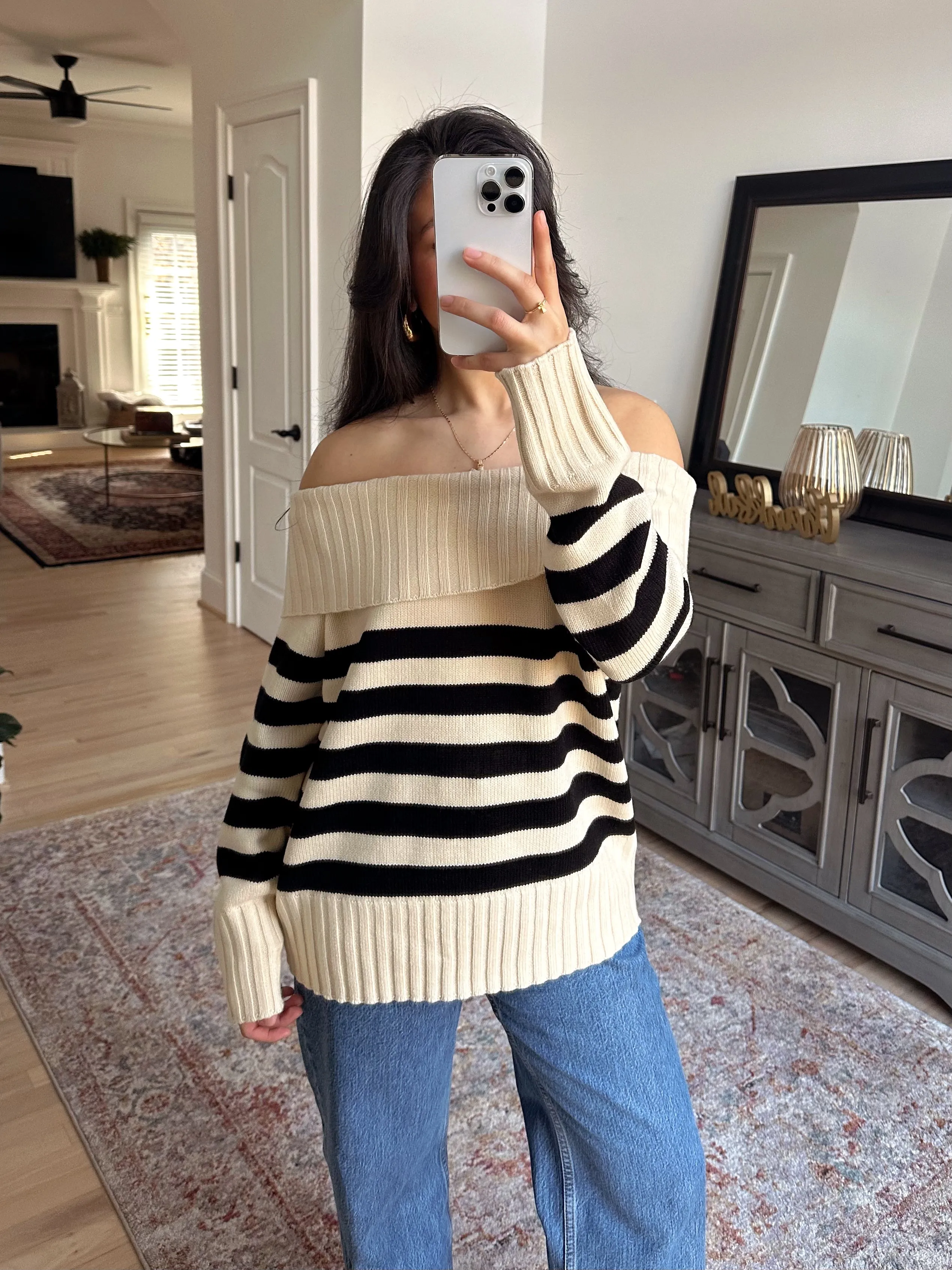 Striped Off-Shoulder Sweater