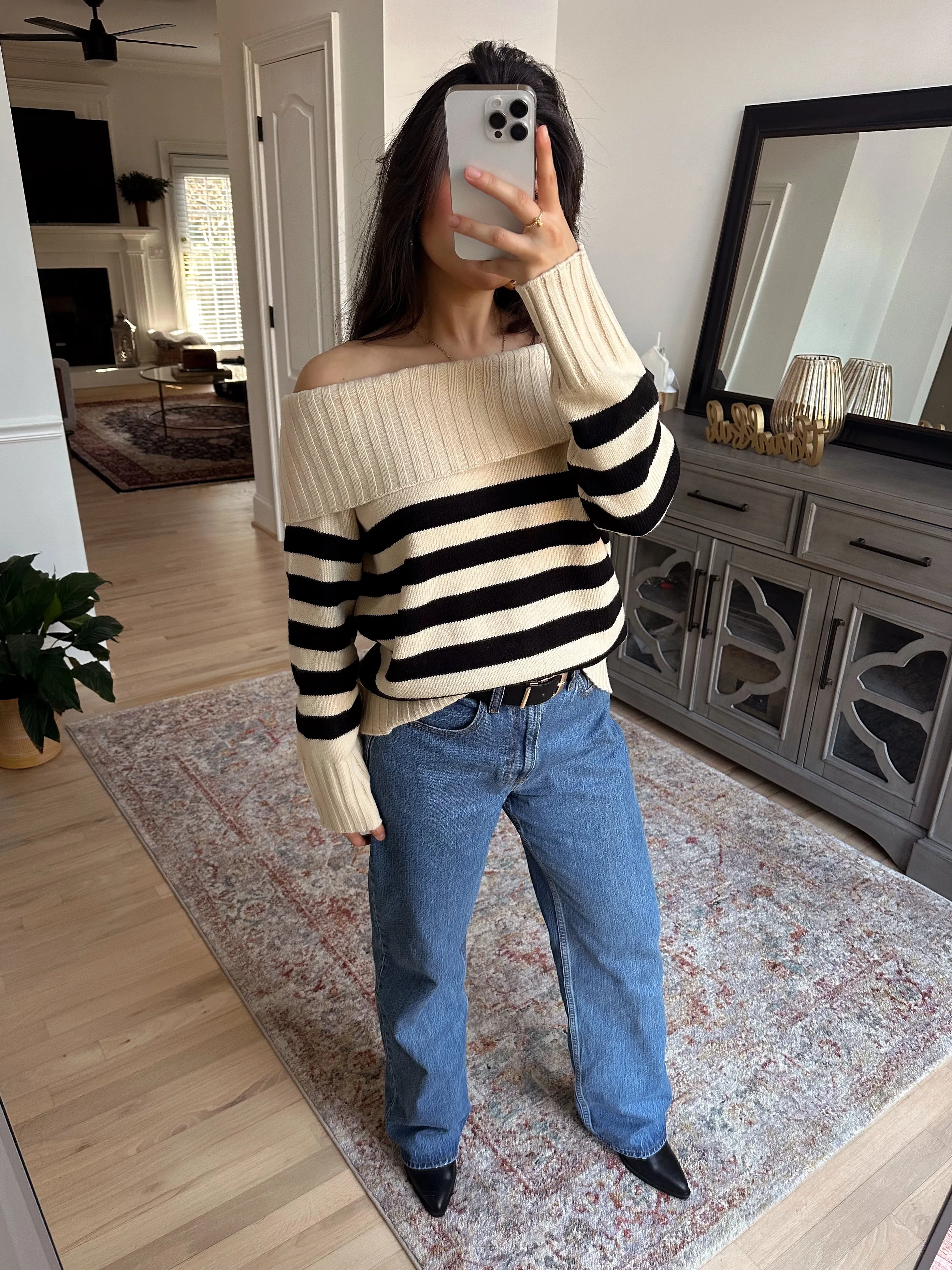 Striped Off-Shoulder Sweater