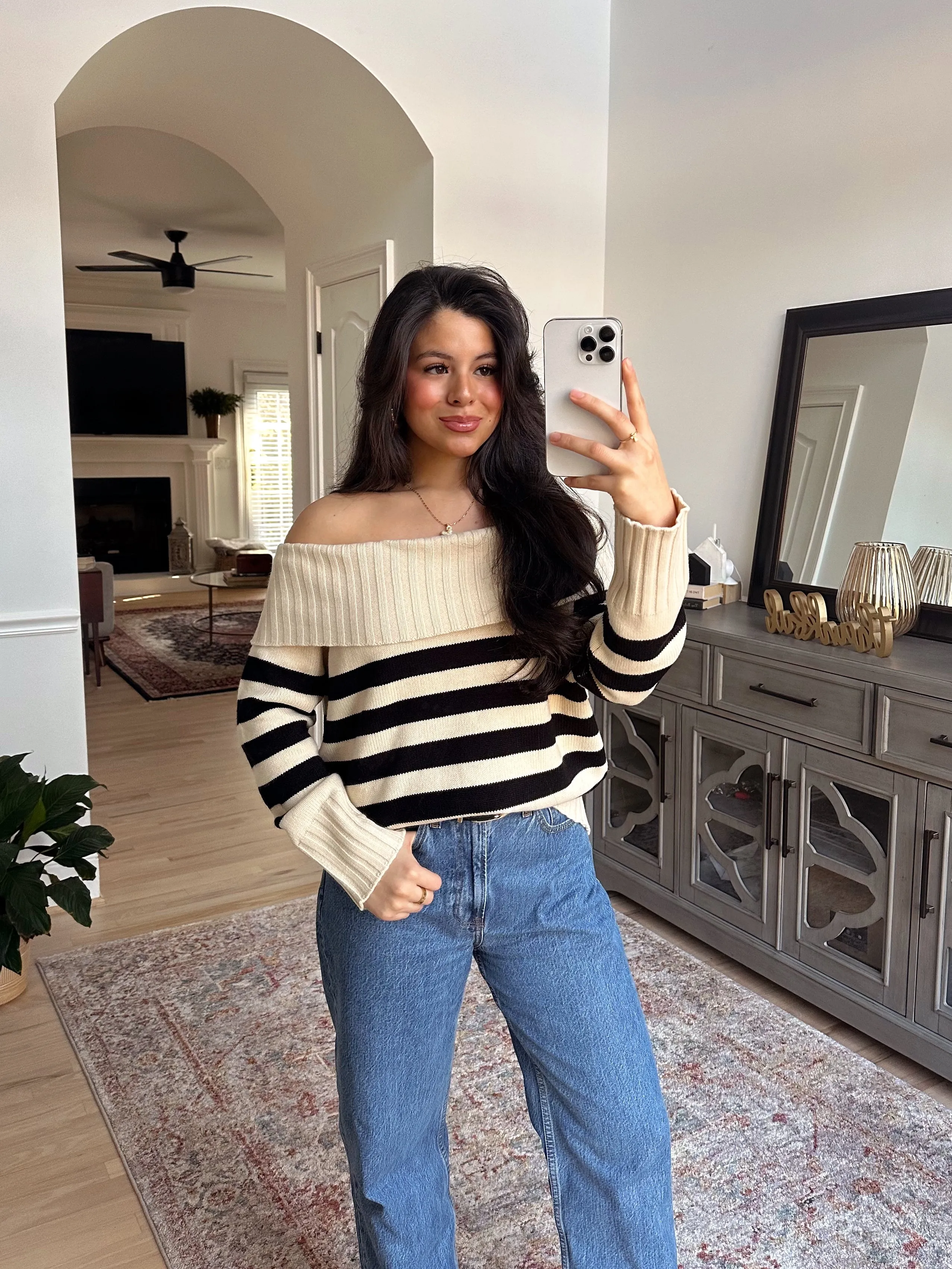 Striped Off-Shoulder Sweater