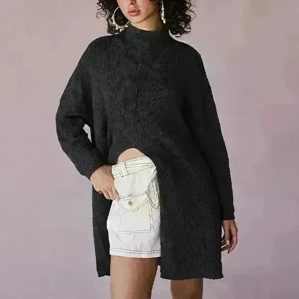 Stylish Cashmere Pullover Front Split Winter Tunic tops for Women