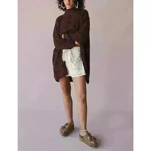Stylish Cashmere Pullover Front Split Winter Tunic tops for Women