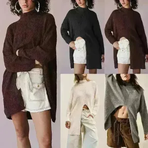 Stylish Cashmere Pullover Front Split Winter Tunic tops for Women