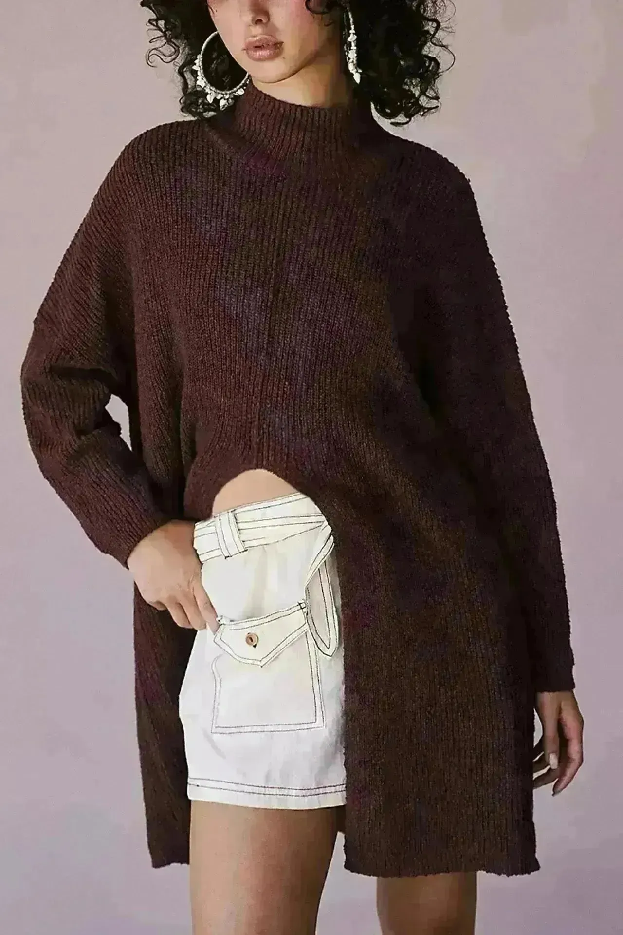 Stylish Cashmere Pullover Front Split Winter Tunic tops for Women