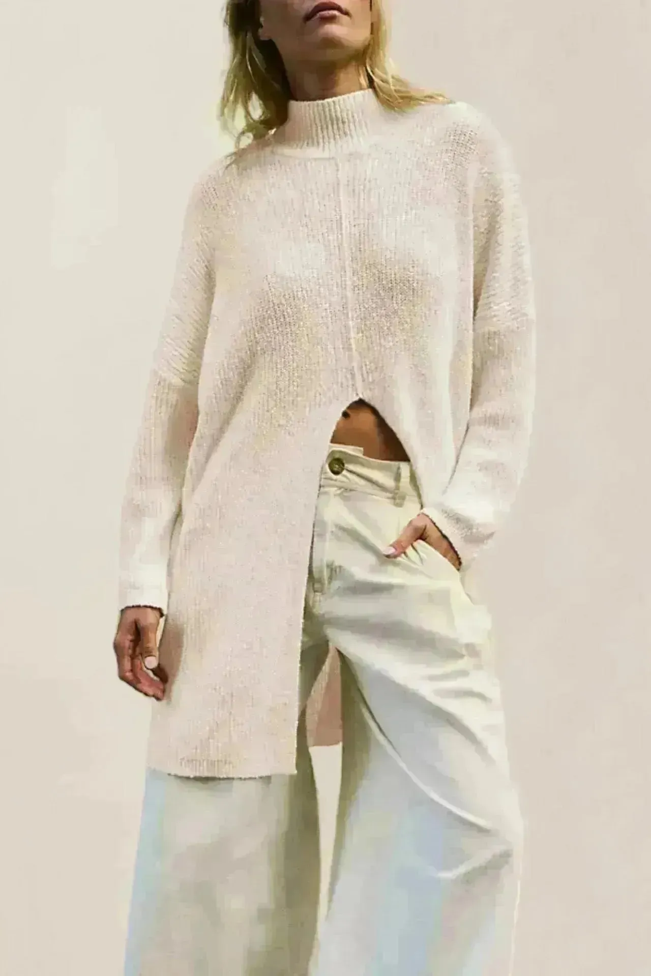 Stylish Cashmere Pullover Front Split Winter Tunic tops for Women