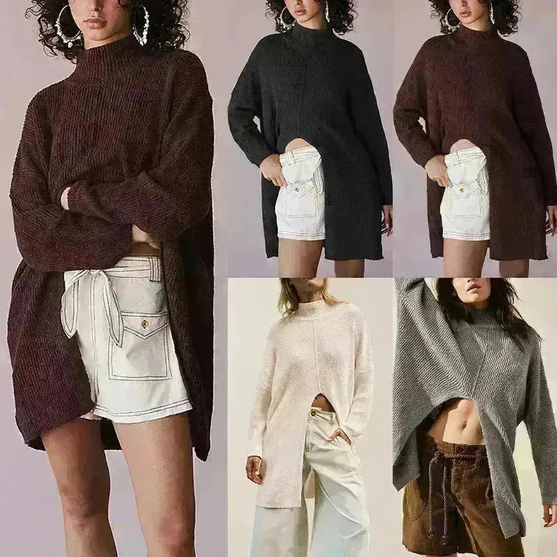 Stylish Cashmere Pullover Front Split Winter Tunic tops for Women