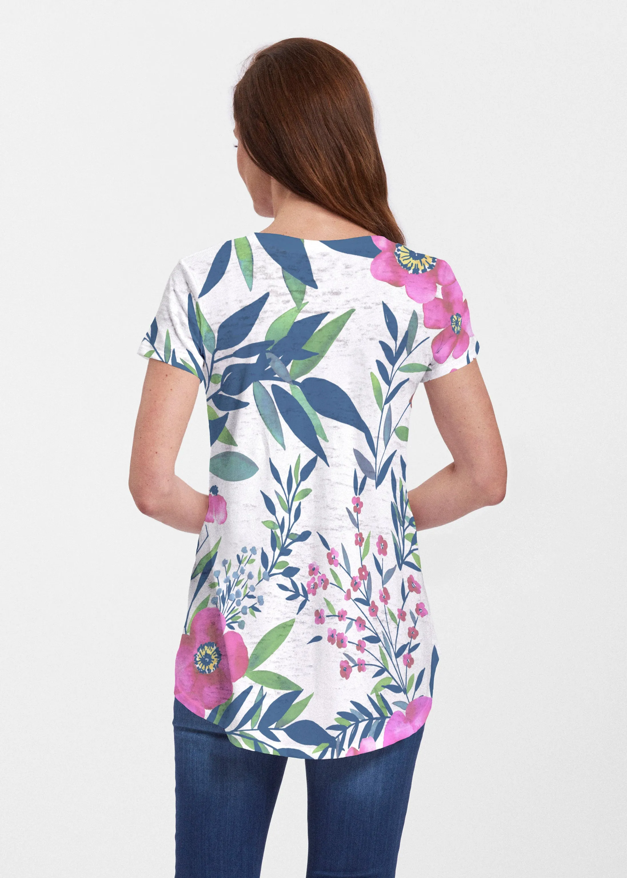 Summer Floral (13423) ~ Signature Short Sleeve Scoop Neck Flowy Tunic