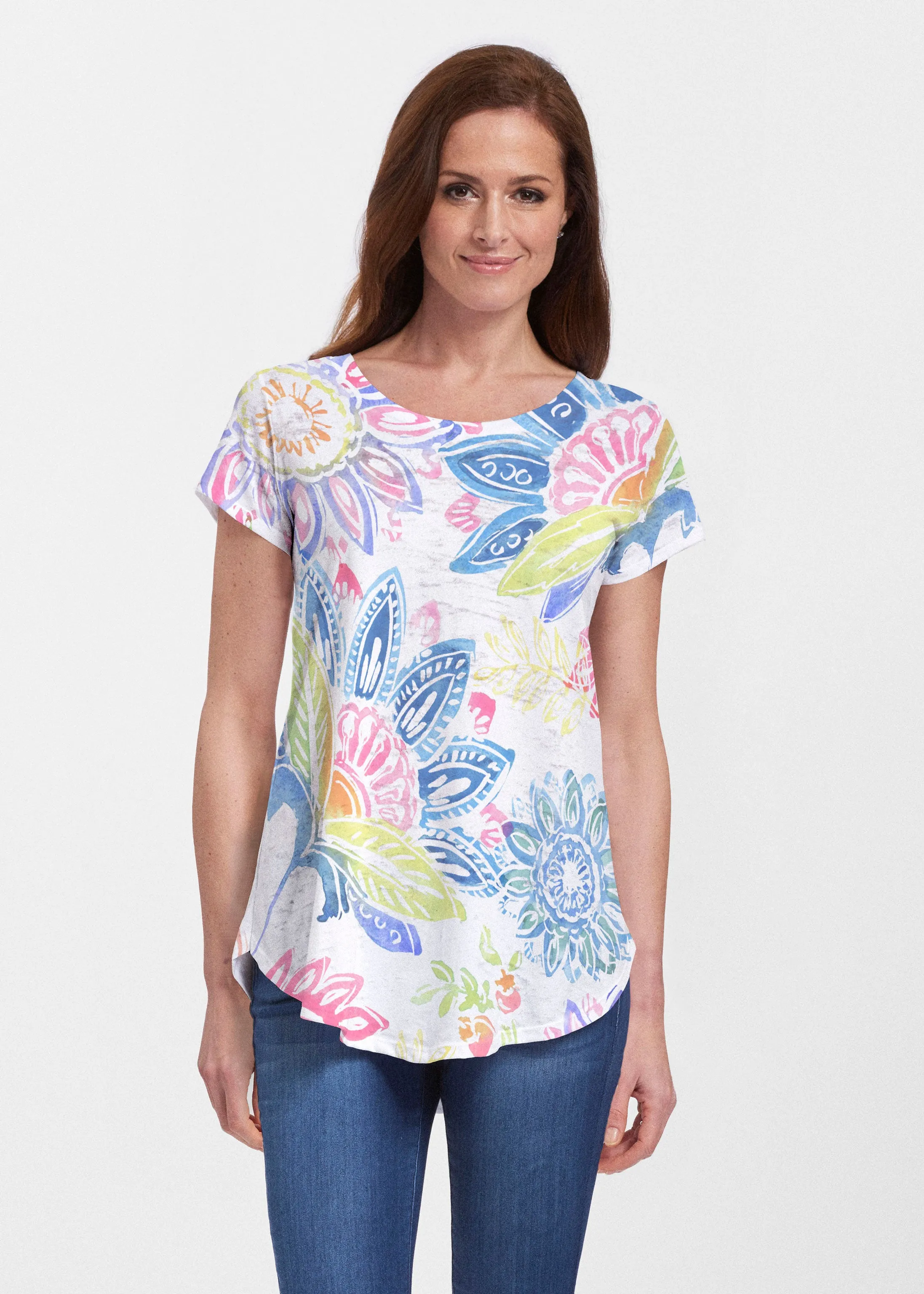 Summertime (13421) ~ Signature Short Sleeve Scoop Neck Flowy Tunic