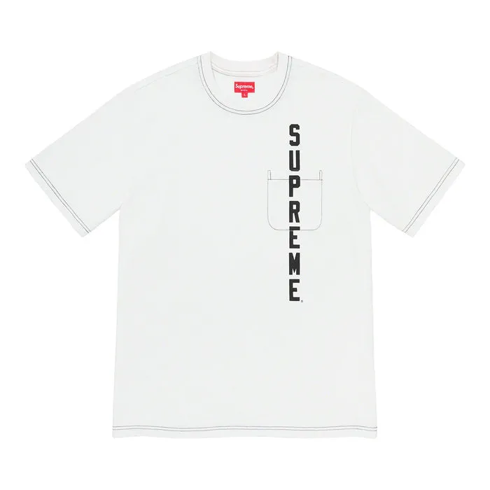 Supreme Contrast Stitch Pocket Tee- White