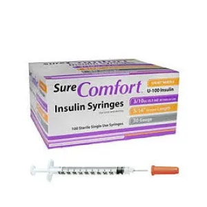 SureComfort U-100 Insulin Syringes - 30G 3/10cc 5/16" - BX 100