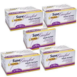 SureComfort U-100 Insulin Syringes Short Needle 31g 3/10cc 5/16in 100/bx Case of 5
