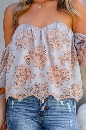 Sweet Print Split Joint Off the Shoulder Tops