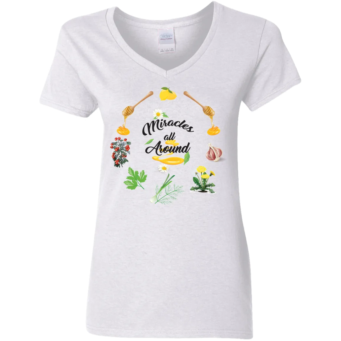 T-Shirt Ladies' 5.3 oz. V-Neck -Miracles