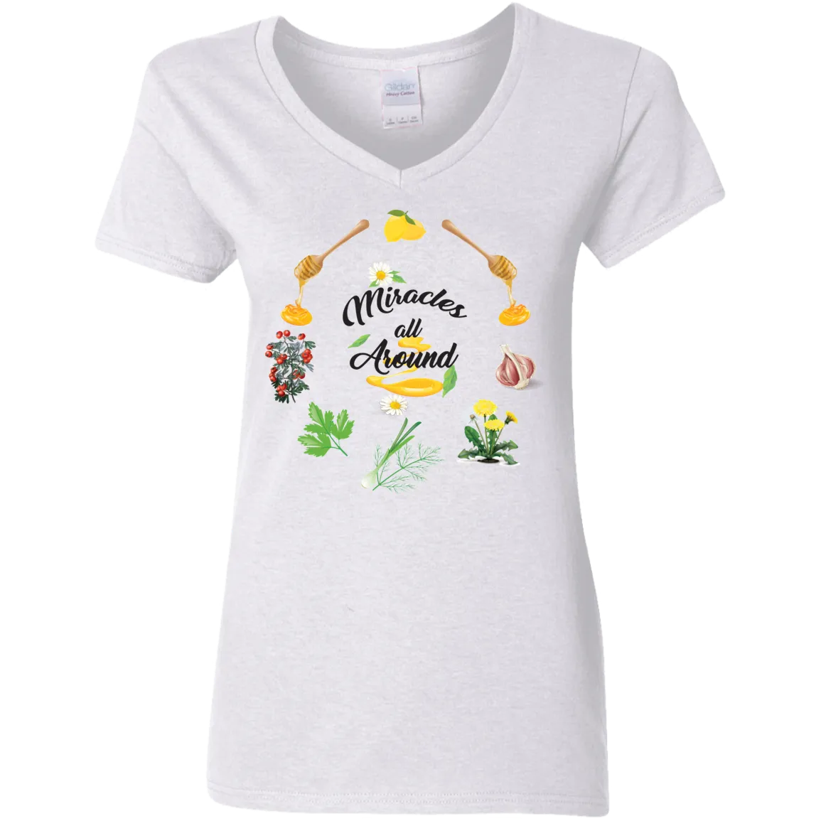 T-Shirt Ladies' 5.3 oz. V-Neck -Miracles