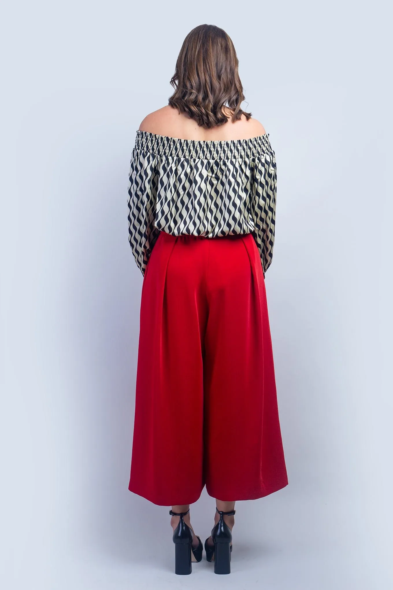 Tan Black Off Shoulder Top