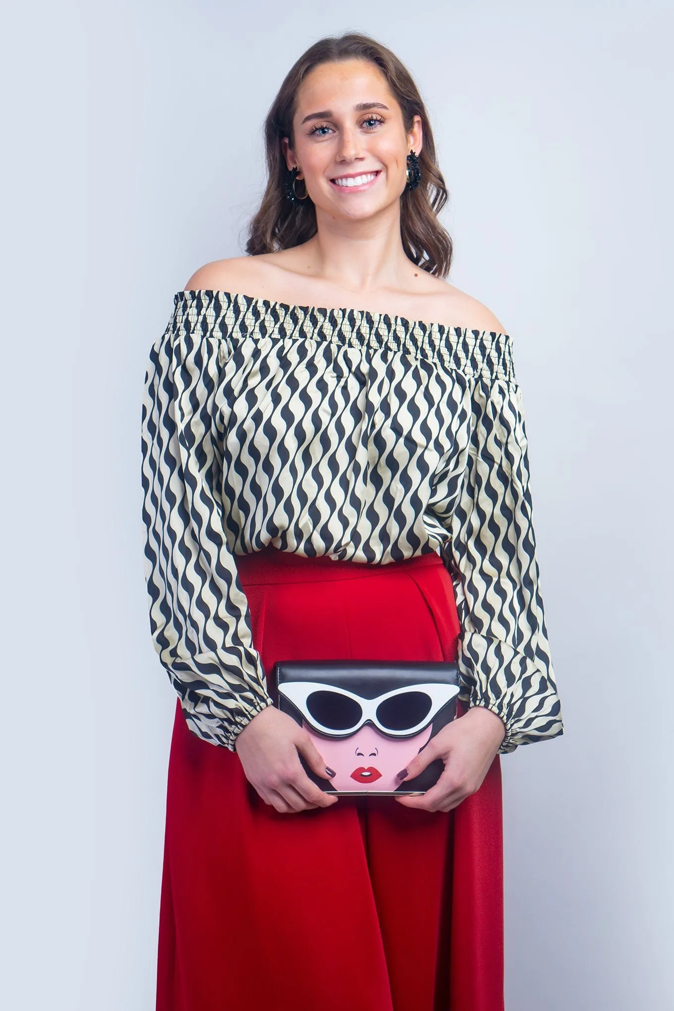 Tan Black Off Shoulder Top