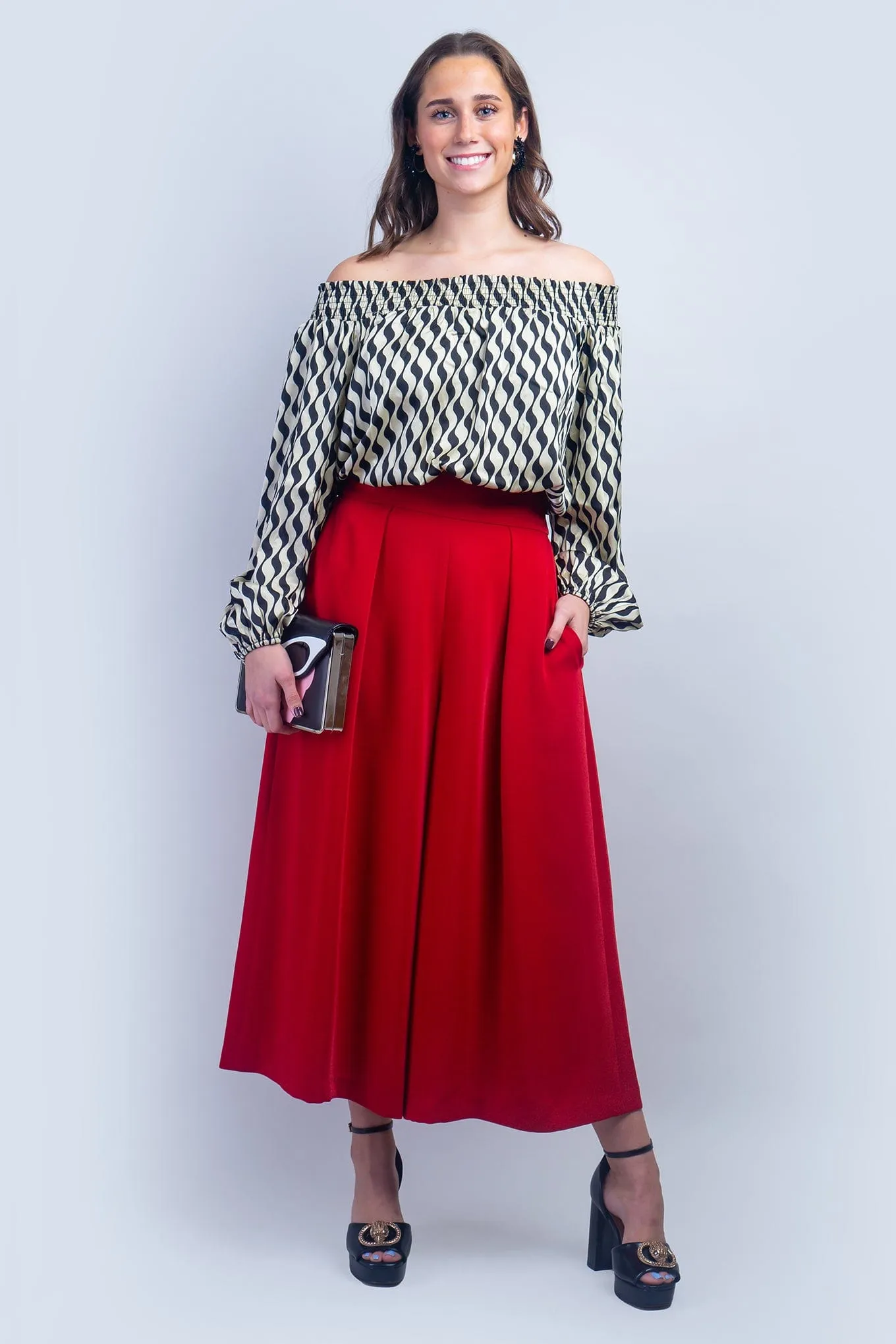 Tan Black Off Shoulder Top