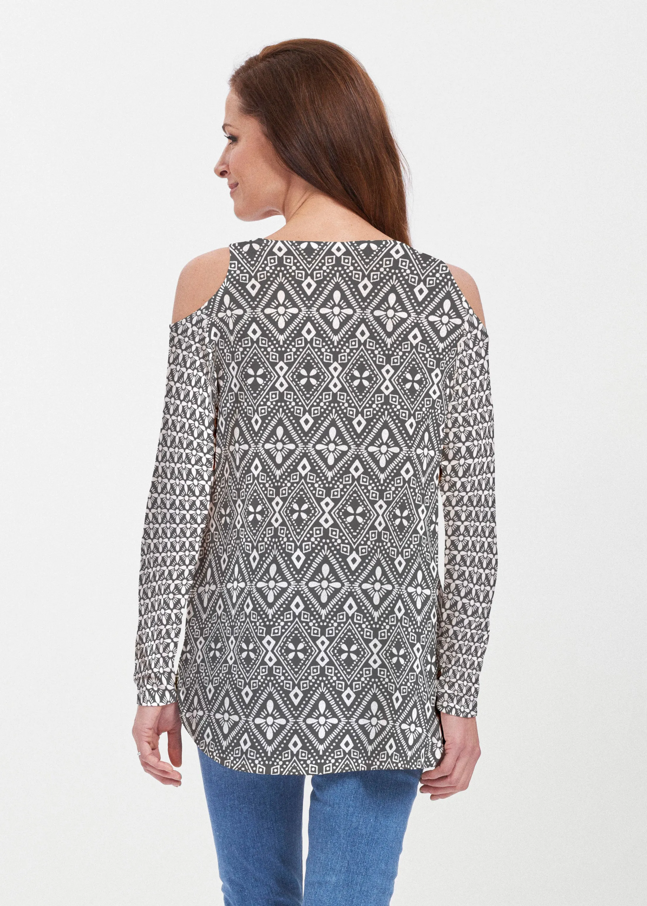 Tapestry Black (13273) ~ Butterknit Cold Shoulder Tunic