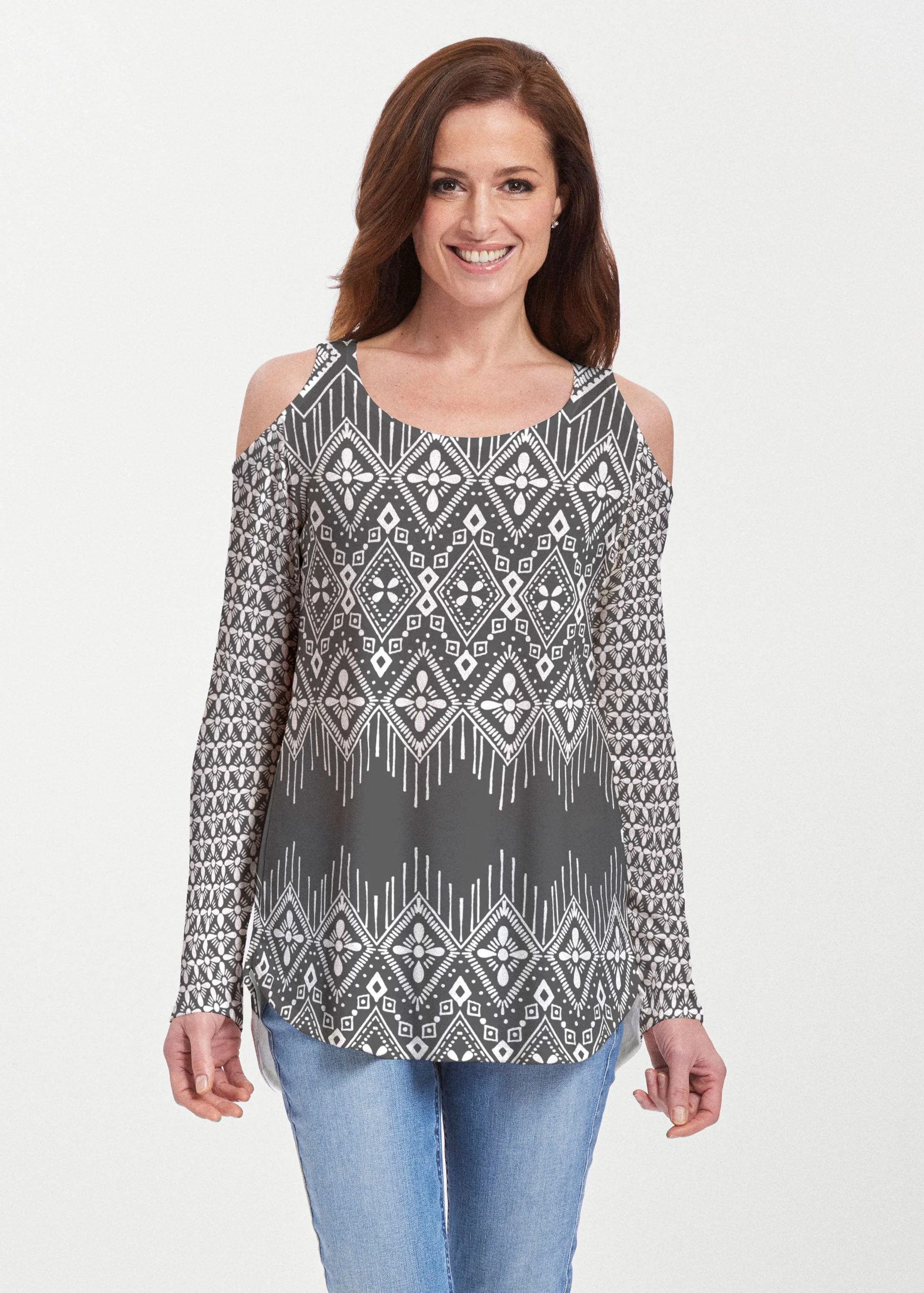 Tapestry Black (13273) ~ Butterknit Cold Shoulder Tunic