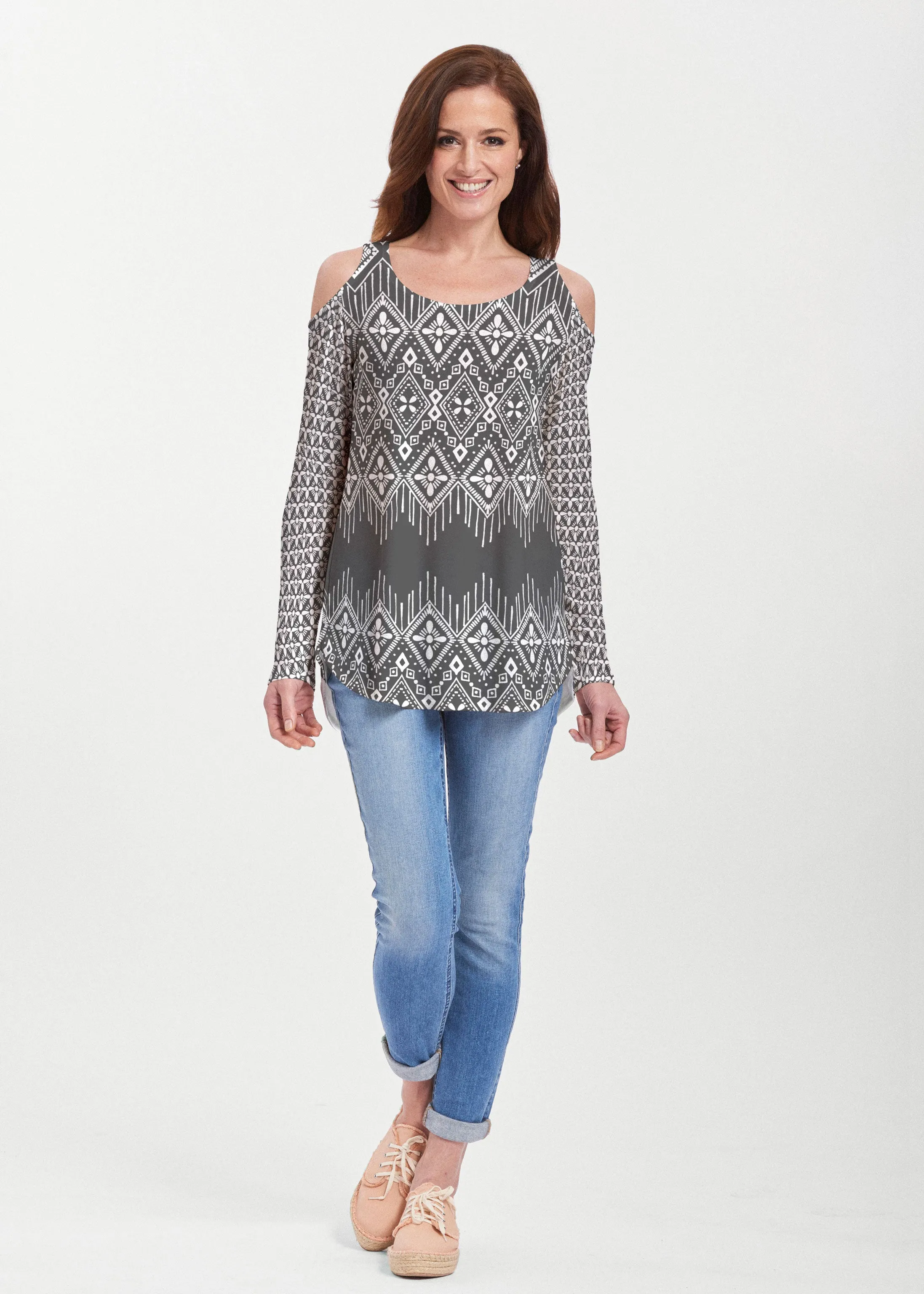 Tapestry Black (13273) ~ Butterknit Cold Shoulder Tunic
