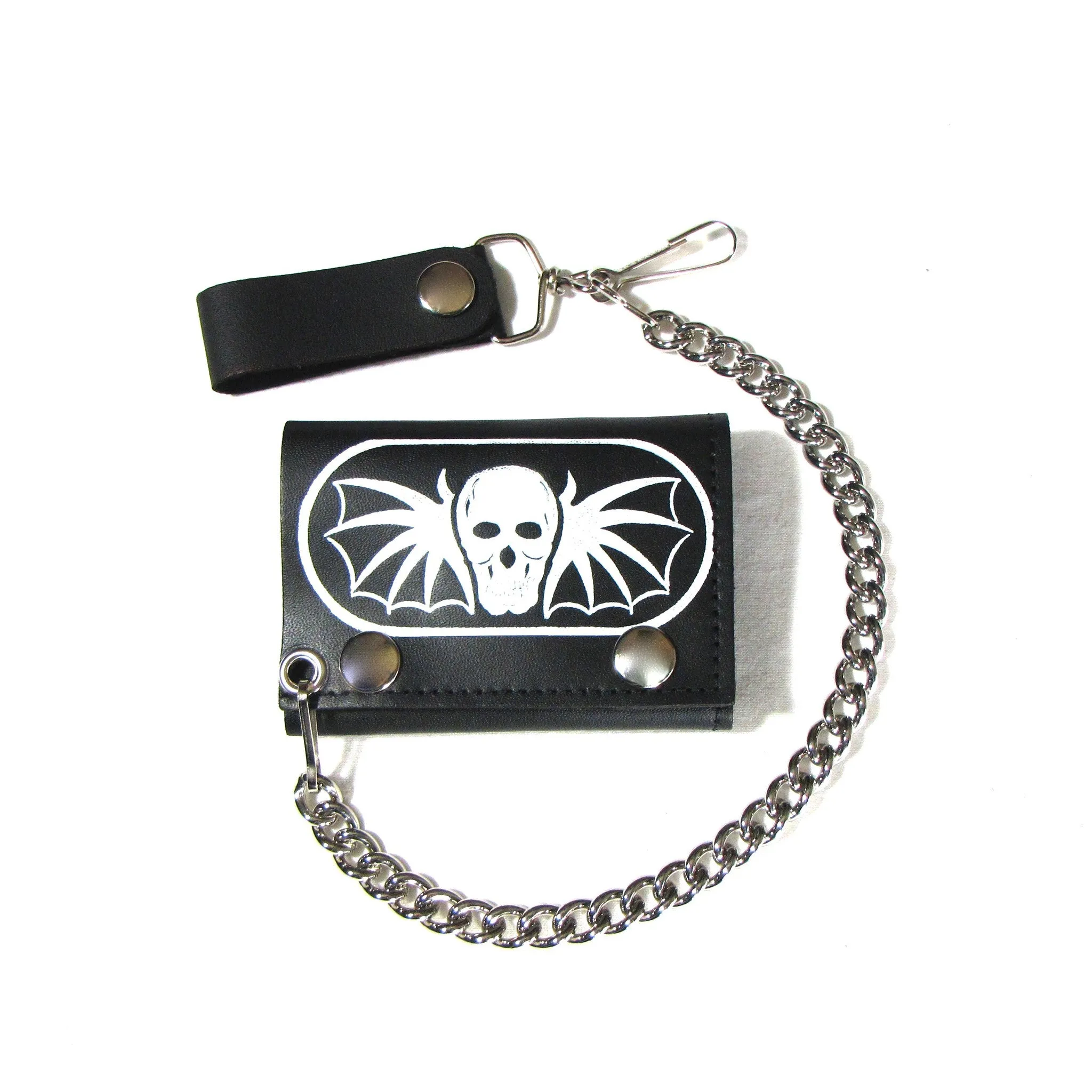 TC304-102 Tri-Fold Wallet w/ Chain- Skull w/ Bat Wings