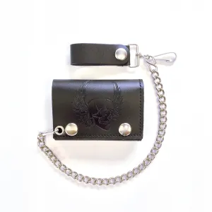 TC304-58 Tri-Fold Wallet w/ Chain- Skull w/ Wings