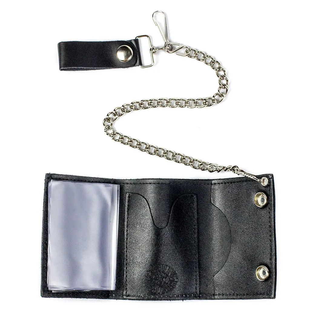 TC304-58 Tri-Fold Wallet w/ Chain- Skull w/ Wings