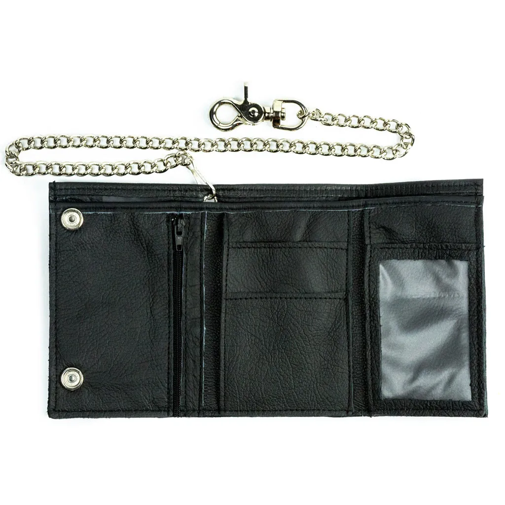 TC817  XL Soft Tri-Fold Wallet w/ Chain- Black