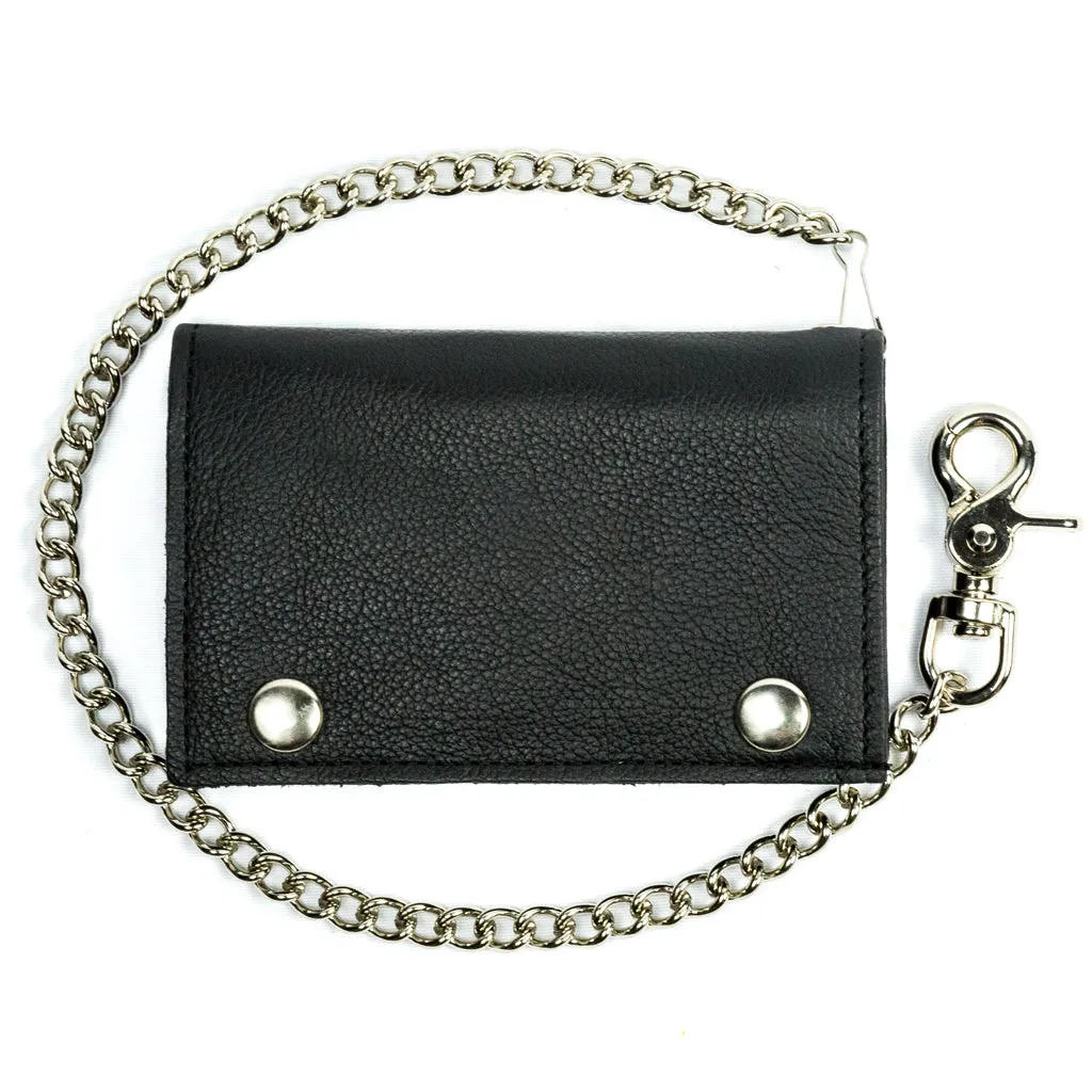 TC817  XL Soft Tri-Fold Wallet w/ Chain- Black