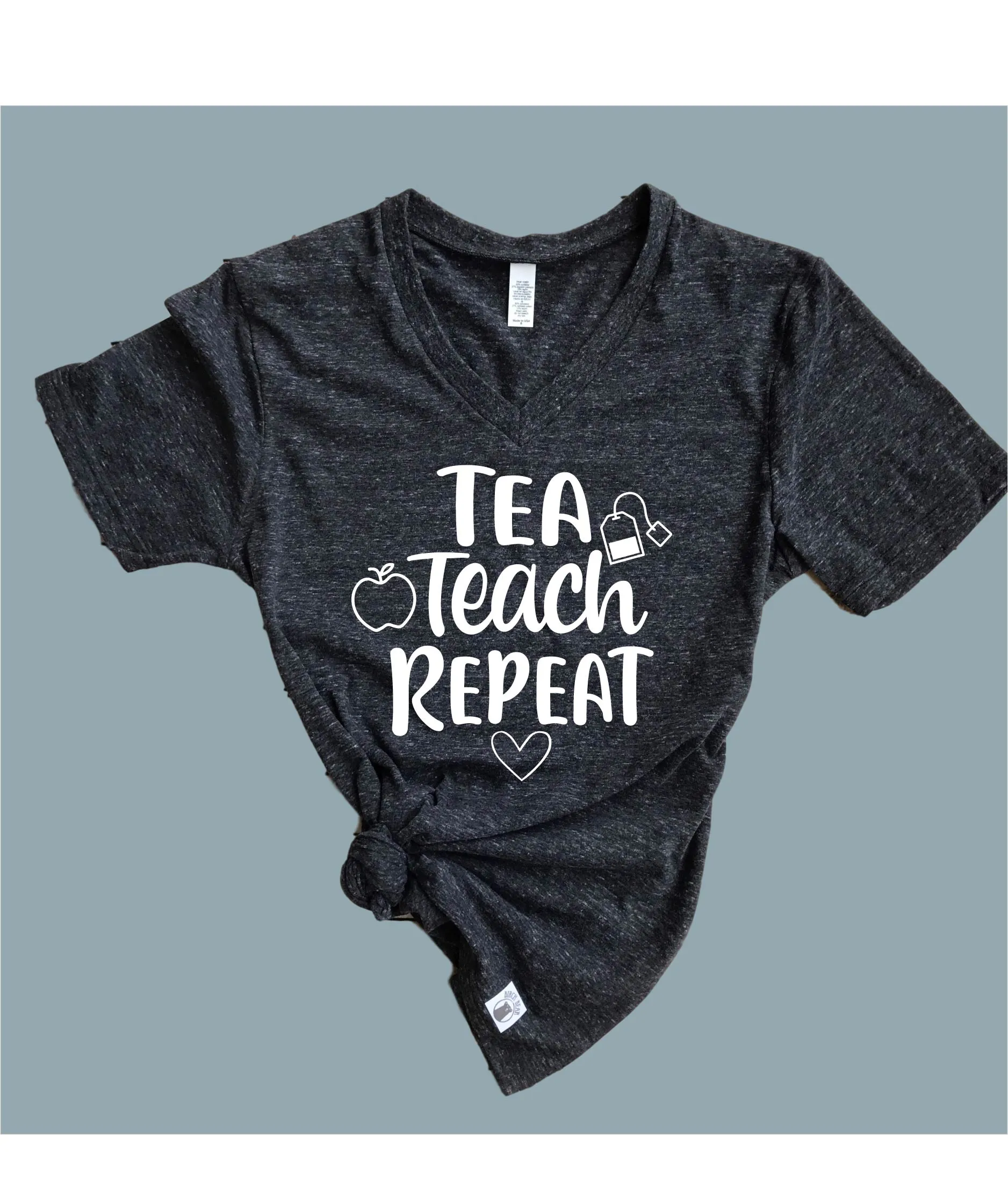 Tea Teach Repeat Shirt | Teacher Shirt | Tri-Blend V-Neck