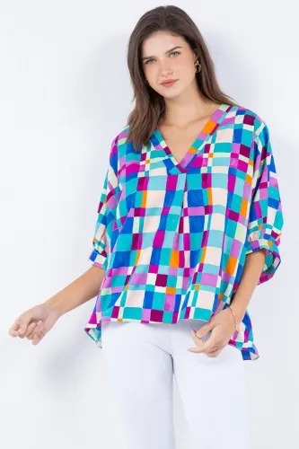 Teal Around The Block V Neck Dolman