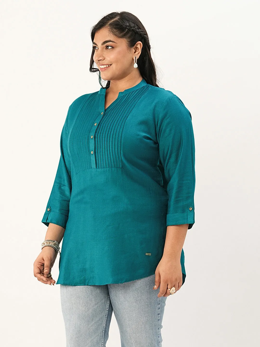 Teal Comfort Fit Rayon Tunics for Women Online in India Hip Length Straight - Zola