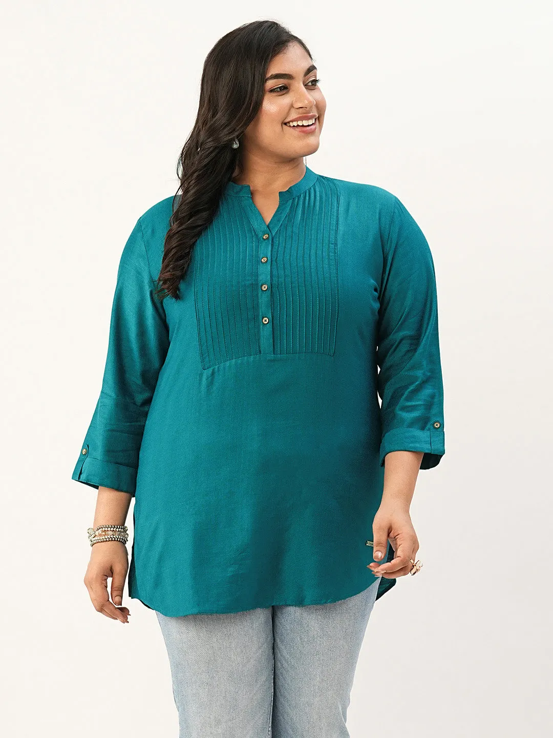 Teal Comfort Fit Rayon Tunics for Women Online in India Hip Length Straight - Zola