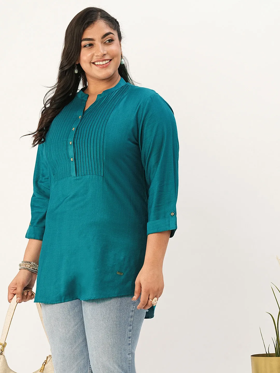 Teal Comfort Fit Rayon Tunics for Women Online in India Hip Length Straight - Zola