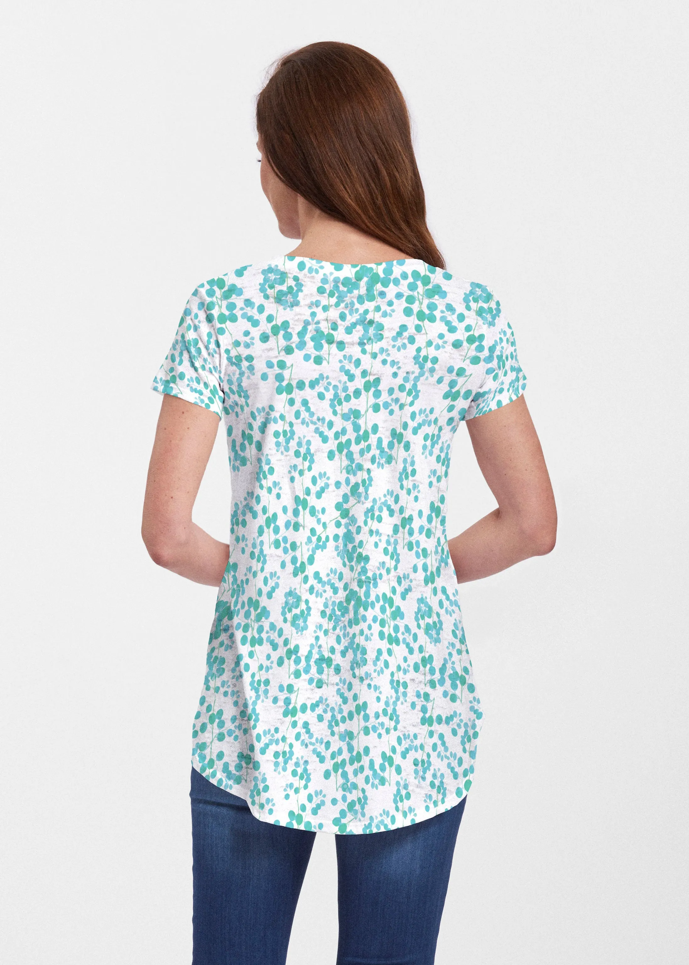Teal Pome (7863) ~ Signature Short Sleeve Scoop Neck Flowy Tunic