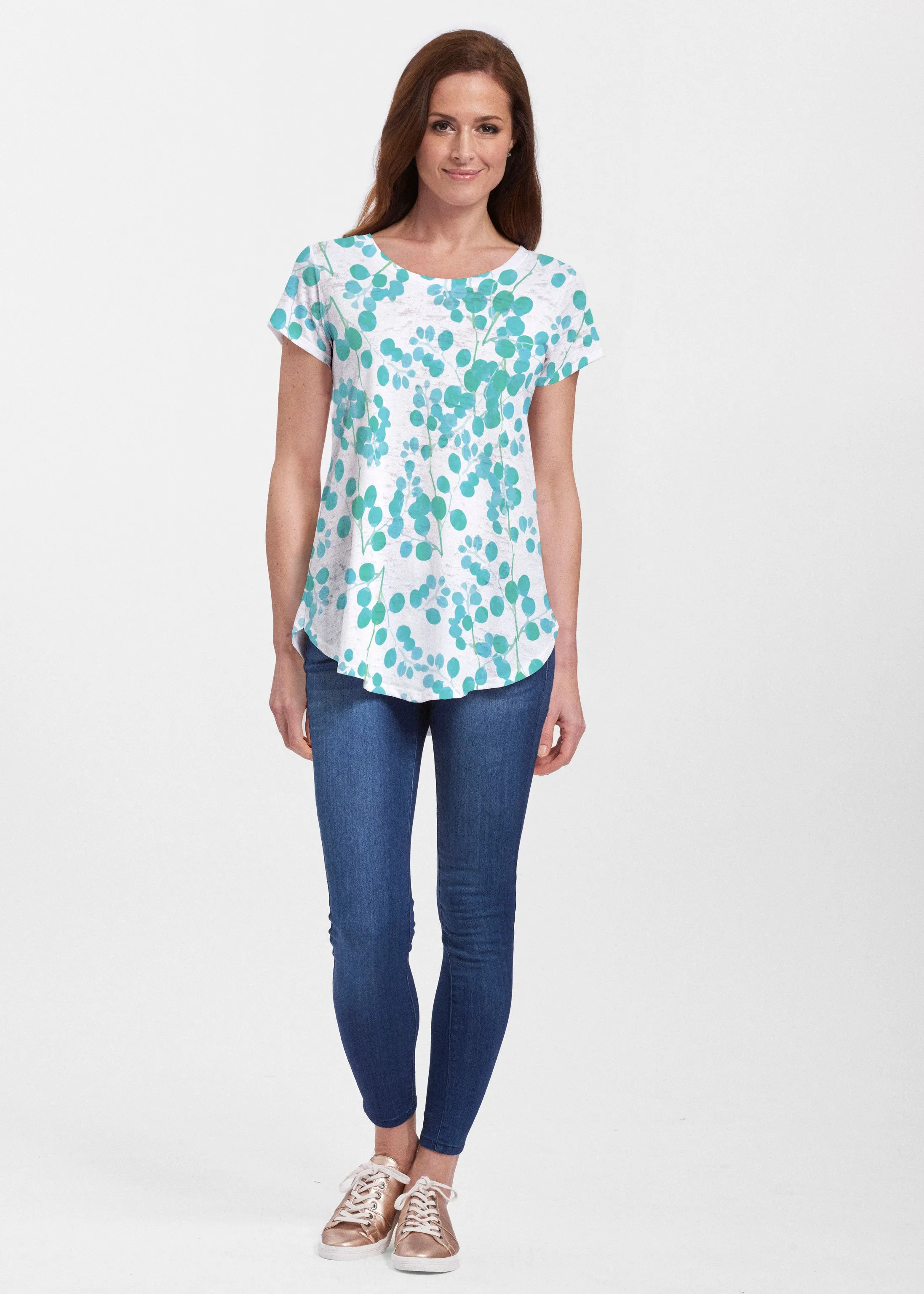 Teal Pome (7863) ~ Signature Short Sleeve Scoop Neck Flowy Tunic