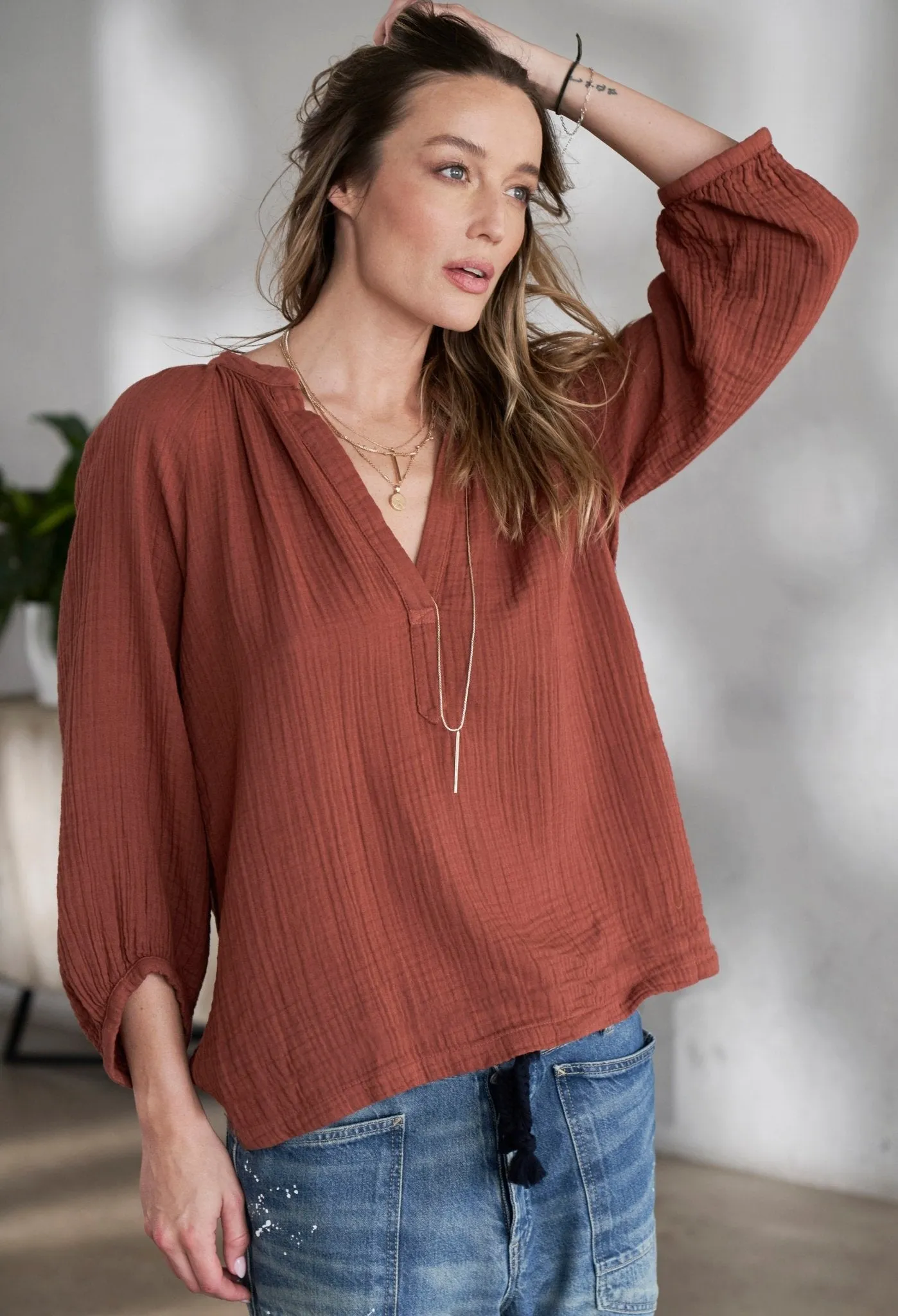 Terracotta Gauze Top - Sale