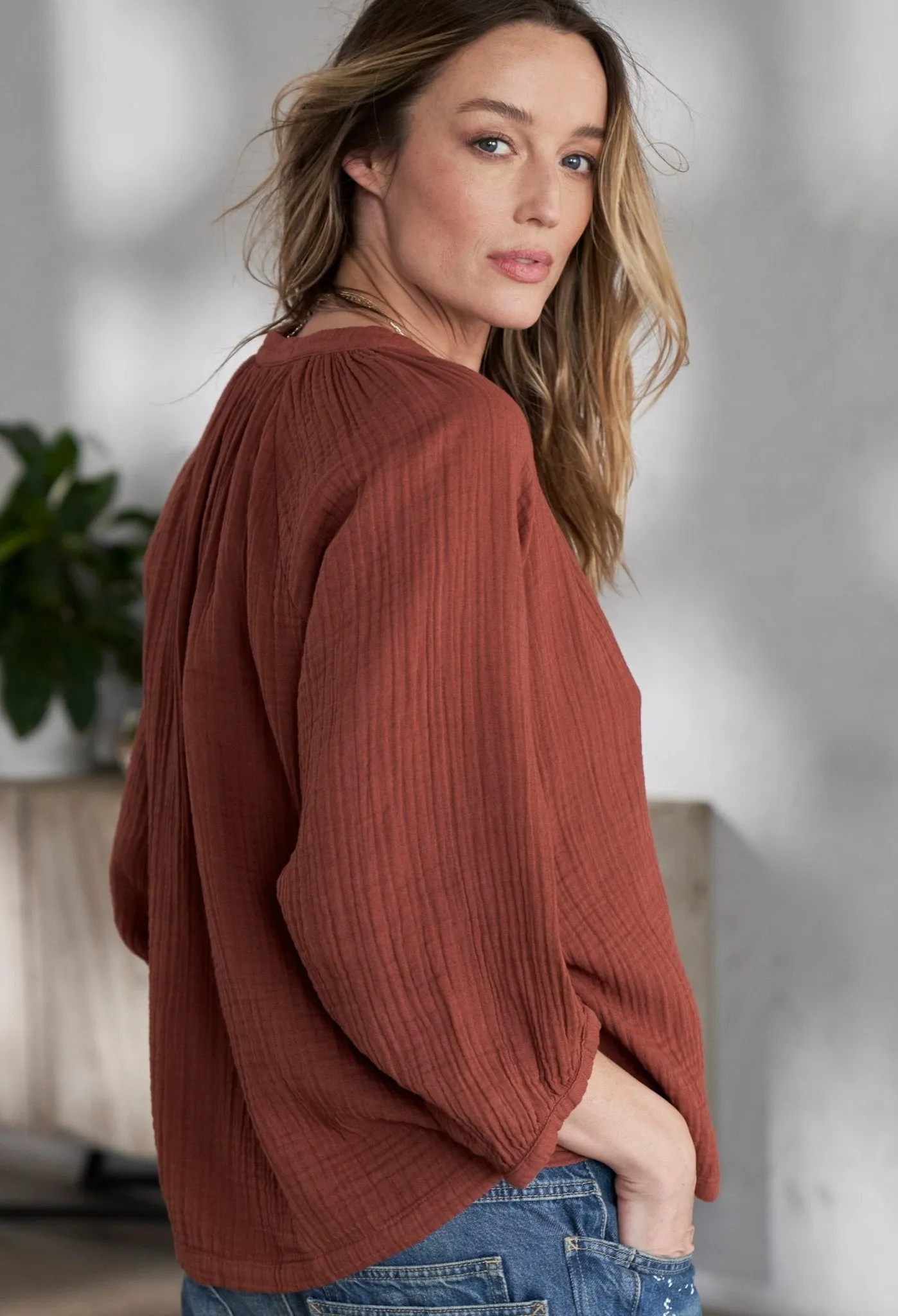 Terracotta Gauze Top - Sale