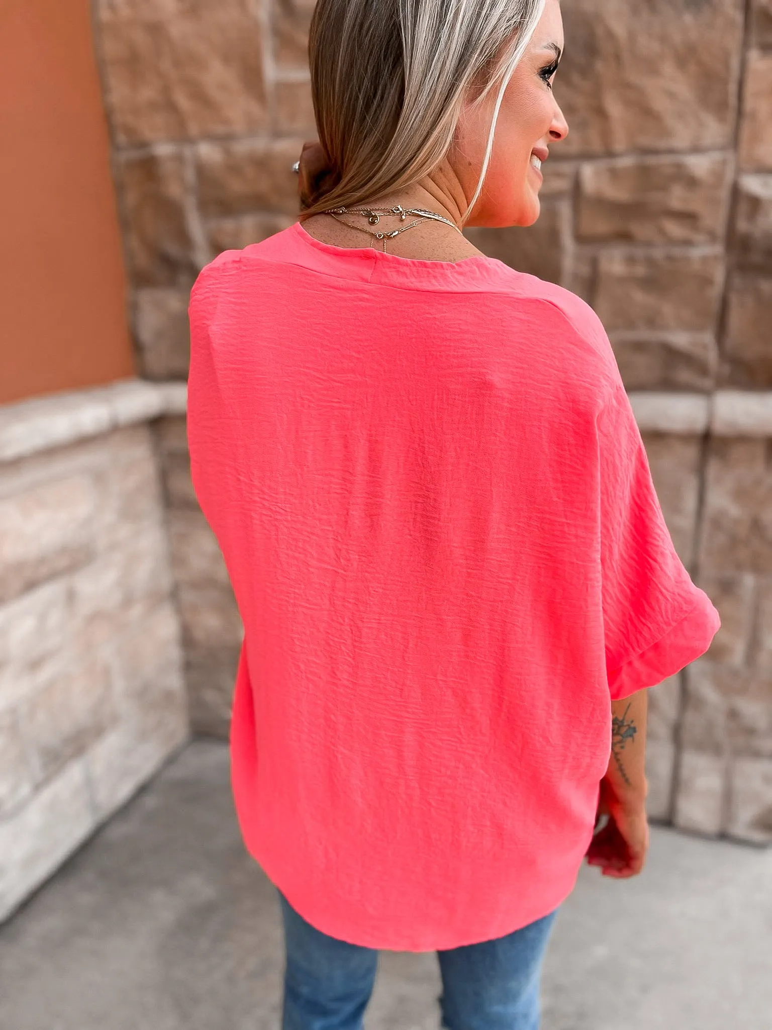 Textured Woven V Neck