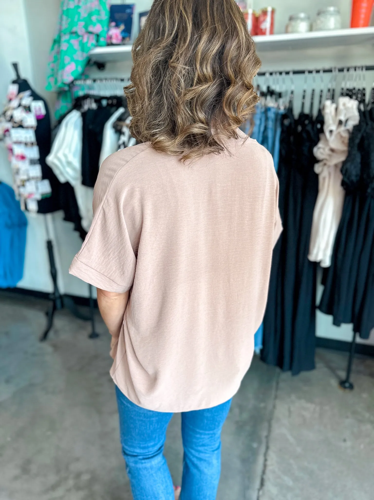 Textured Woven V Neck