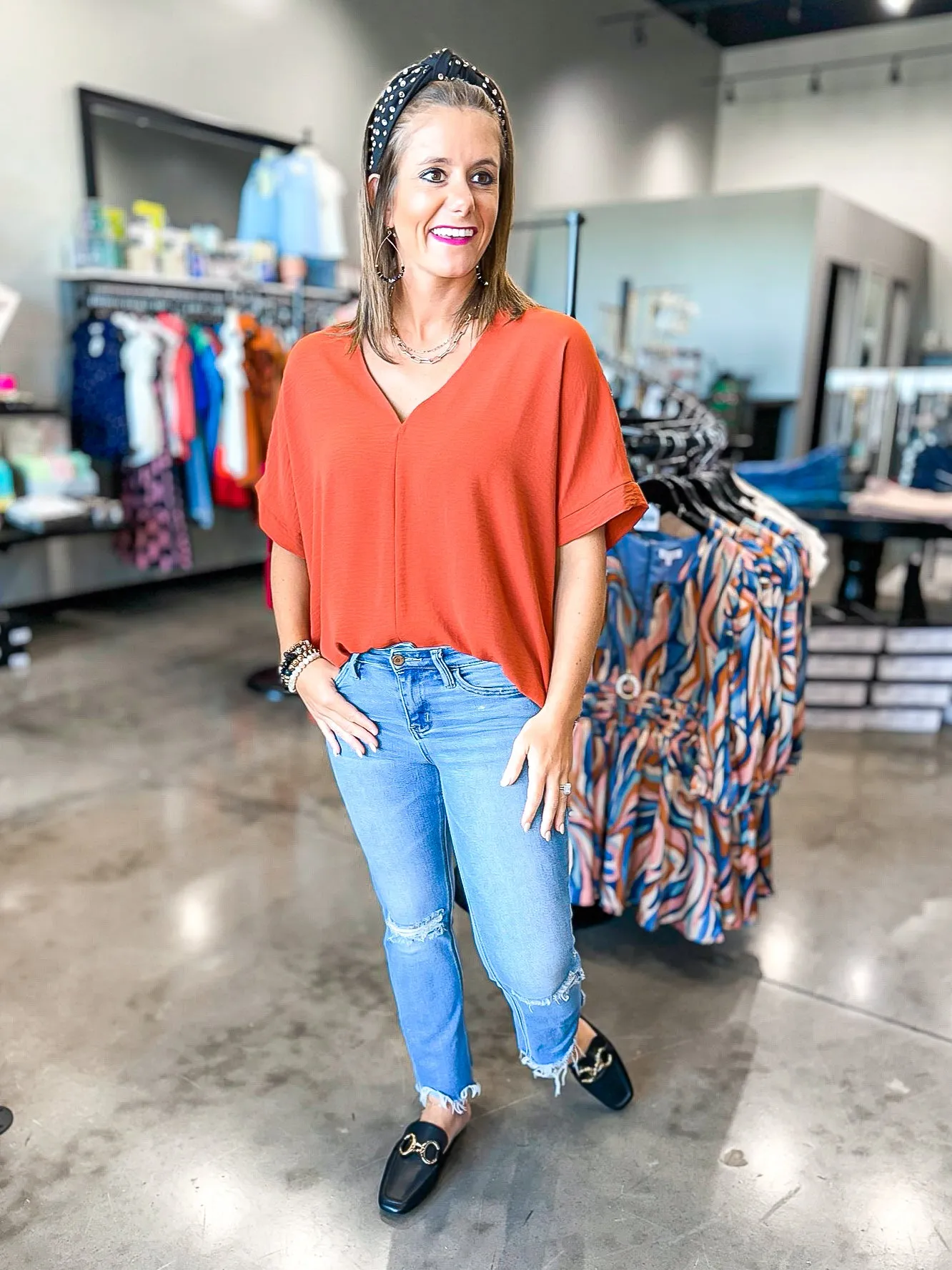 Textured Woven V Neck
