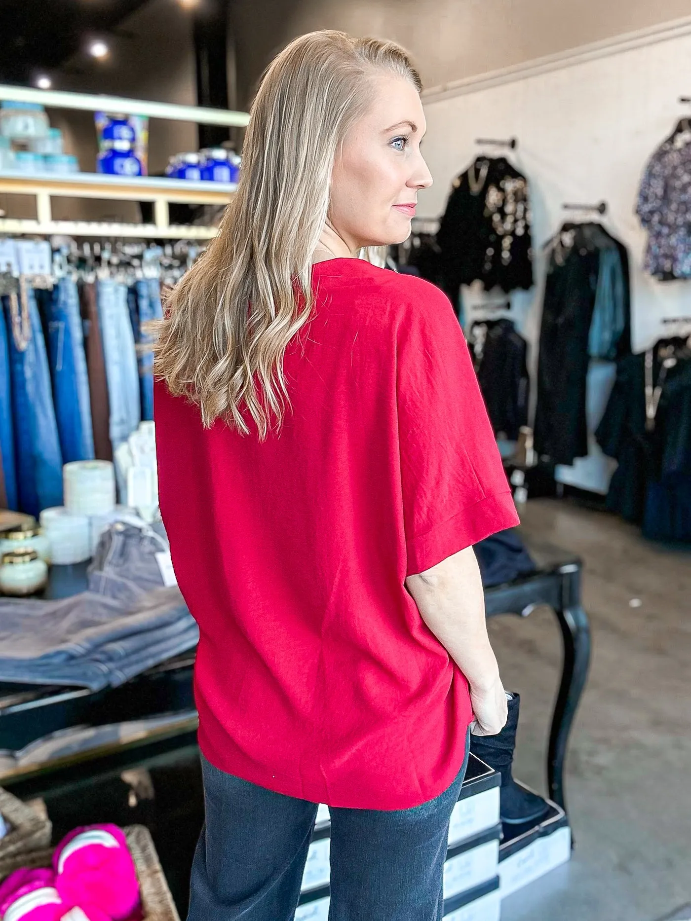 Textured Woven V Neck