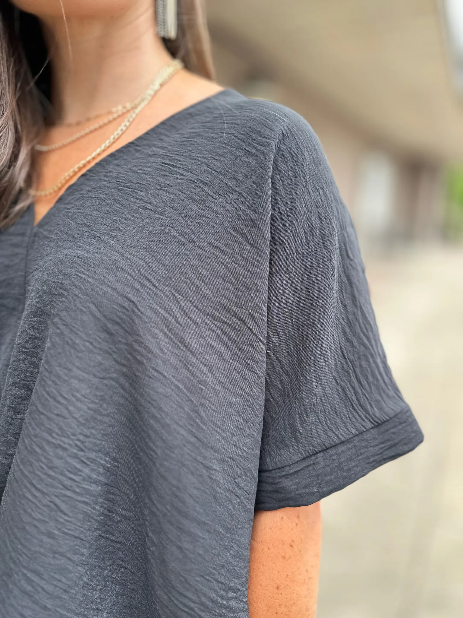 Textured Woven V Neck