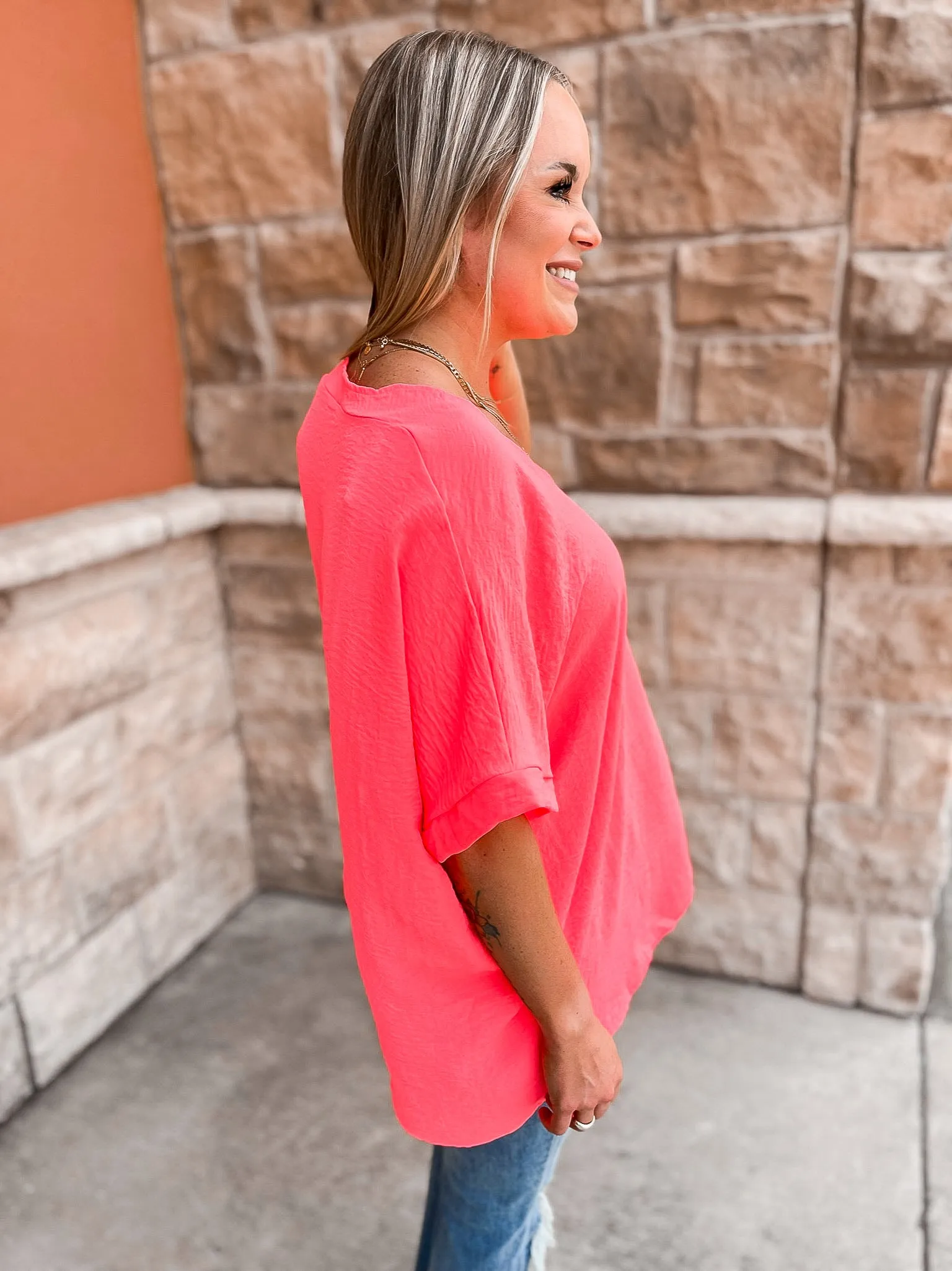 Textured Woven V Neck