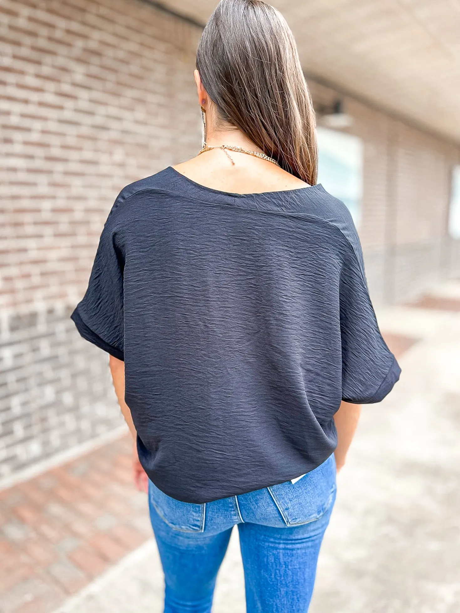 Textured Woven V Neck