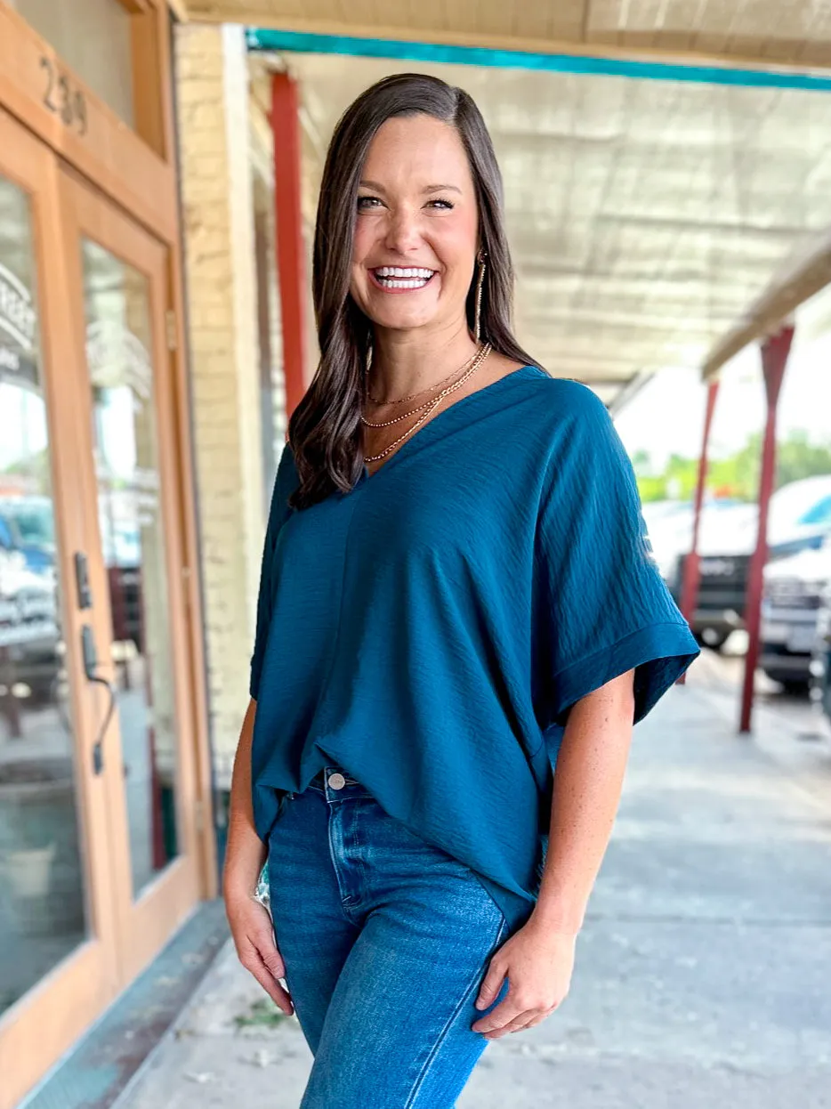 Textured Woven V Neck