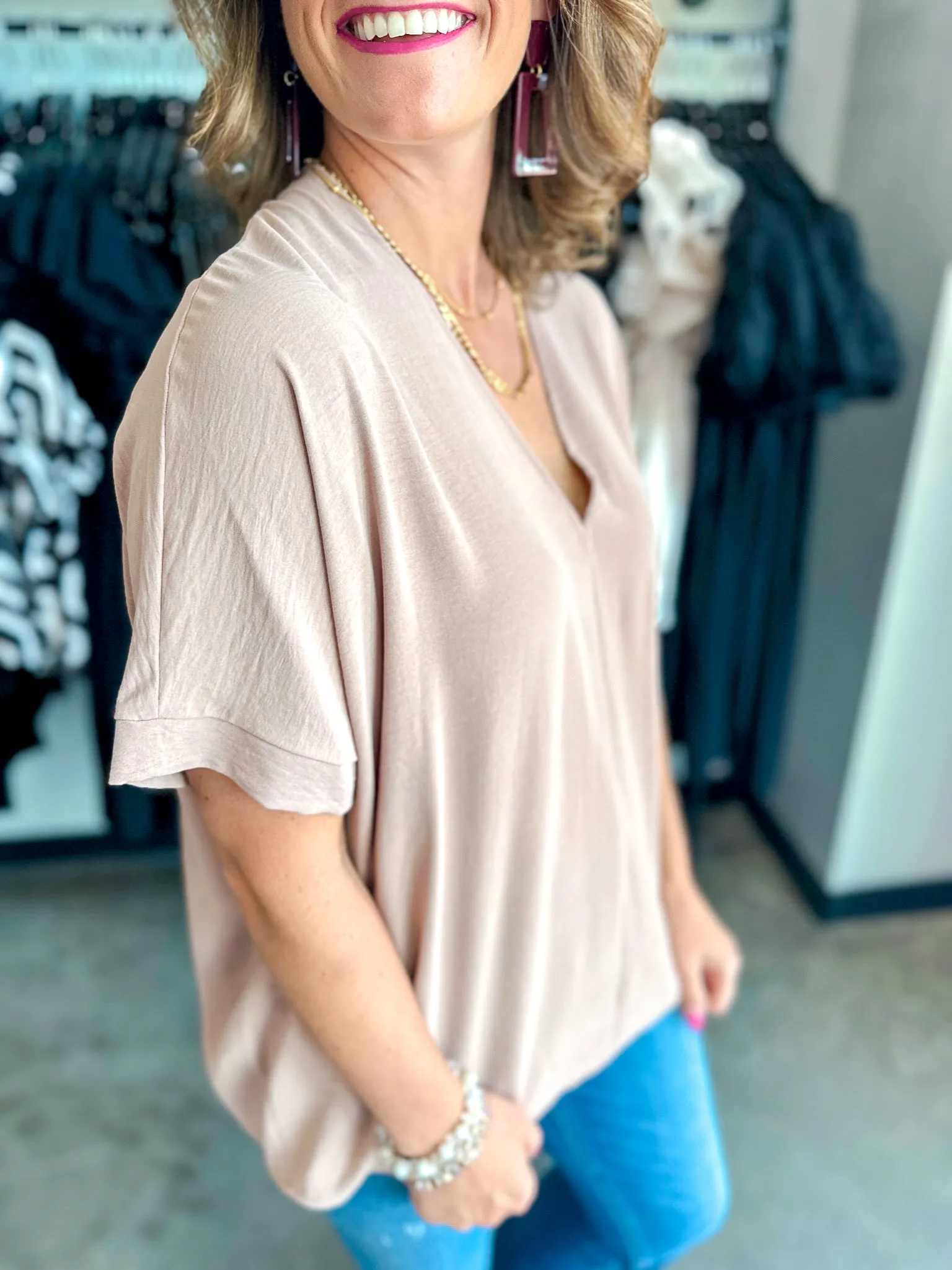 Textured Woven V Neck