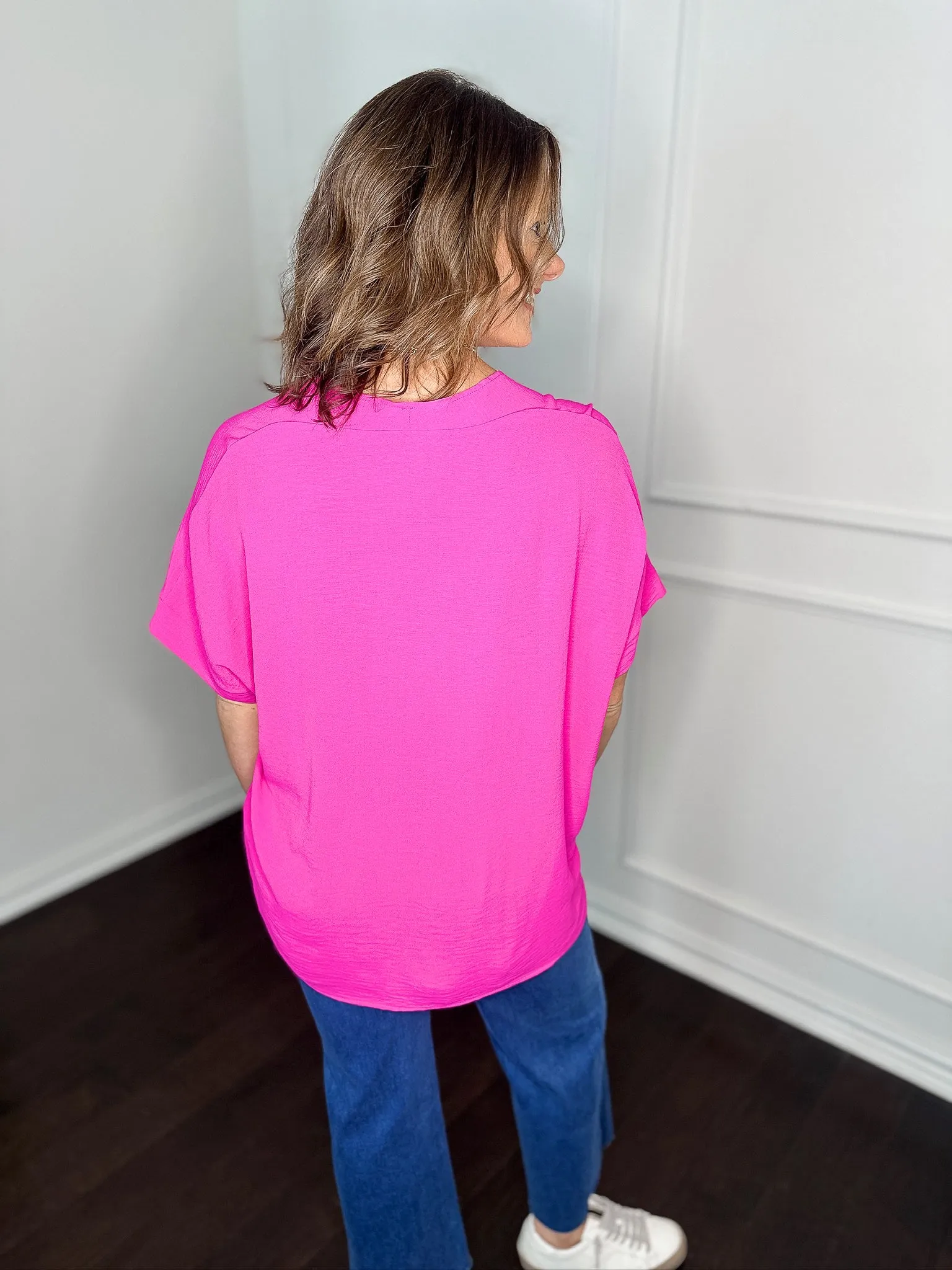 Textured Woven V Neck