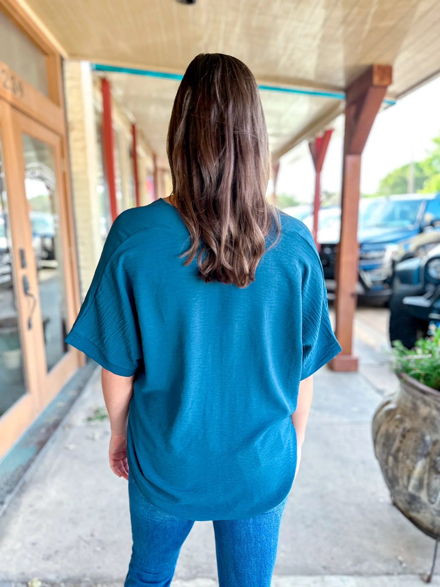 Textured Woven V Neck