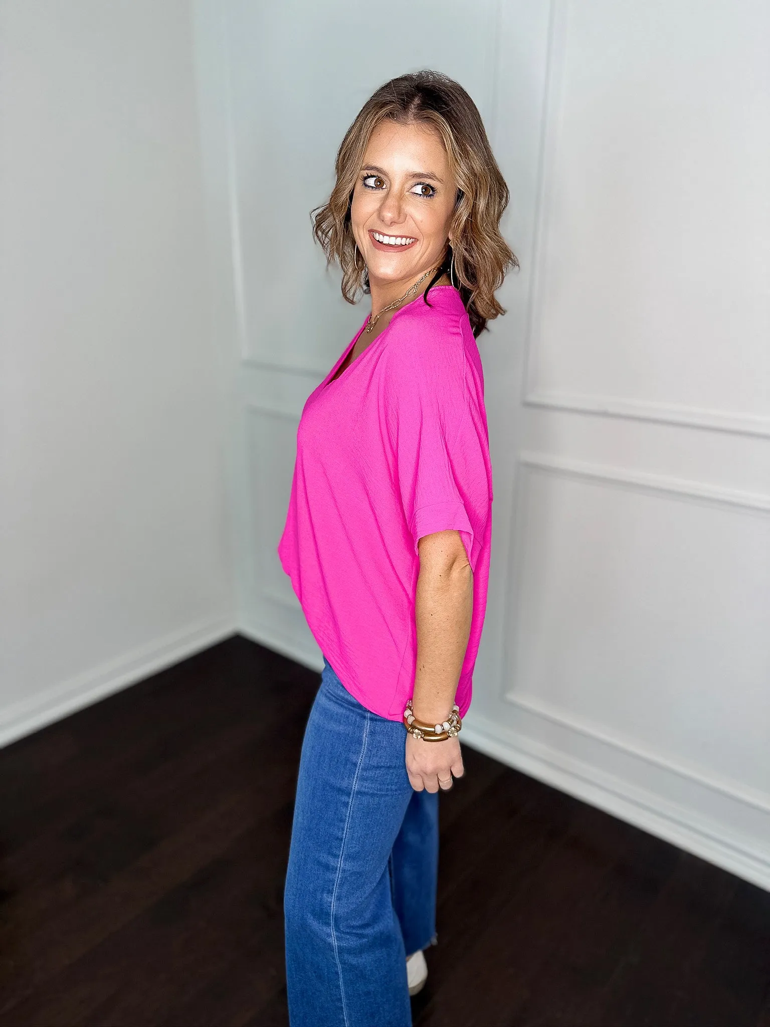 Textured Woven V Neck